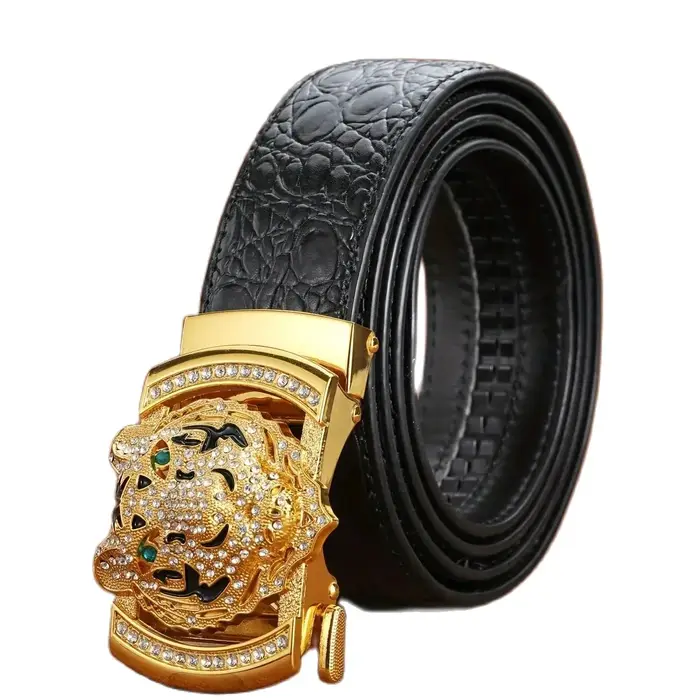 Nouvelle ceinture à boucle automatique pour hommes, ceinture en os d'alligator avec boucle de tigre 