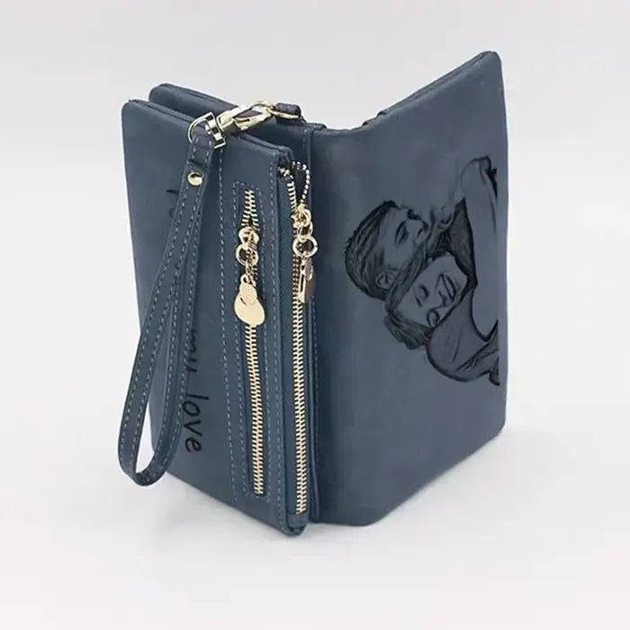 Portefeuille Photo personnalisé gravé pour femmes, fermeture éclair, cadeau personnalisé Unique pour sa maman, cadeau d'anniversaire, cadeau de fête des mères
