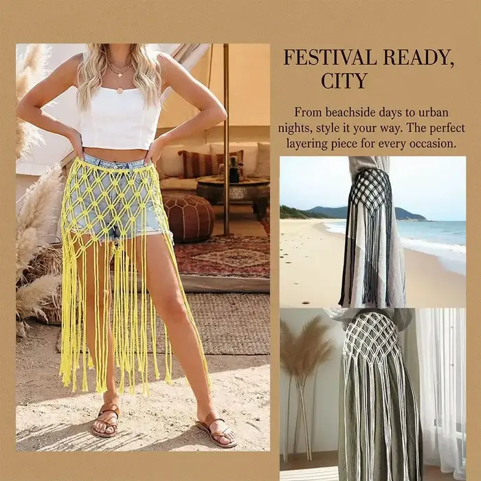 Ceinture en macramé tressée à la main avec pompons