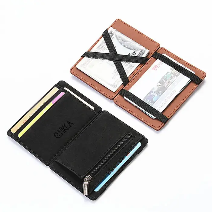 Mini hommes porte-carte portefeuilles fermeture éclair monnaie poche mince magique mâle portefeuille qualité PU cuir