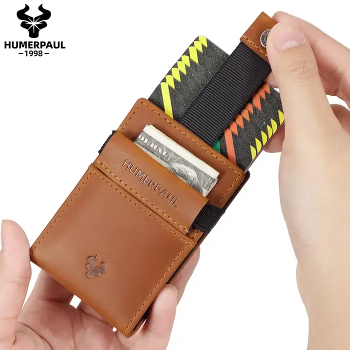 HUMERPAUL mince RFID porte-carte portefeuille pour hommes en cuir véritable Ultra-mince porte-monnaie Portable affaires ID sacs de billets de banque