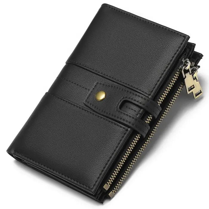 Zency-Portefeuille long en cuir véritable unisexe, pochette en cuir de vachette, plusieurs fentes po