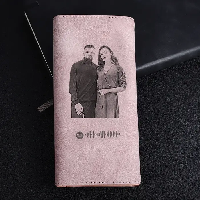 Nouveau portefeuille long pour femme personnalisable avec photo gravée Spotify