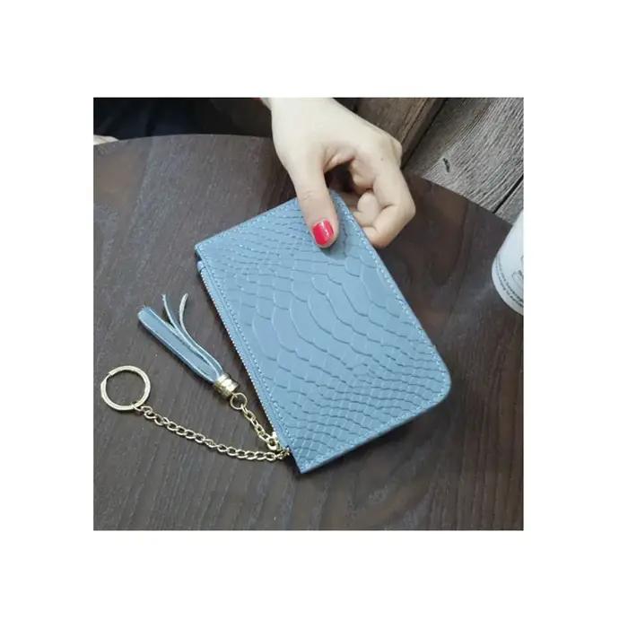 Mini porte-monnaie avec porte-cartes pour dames, sac à main en cuir véritable, motif salle, fermeture éclair courte, pochette mince avec porte-clés, mode