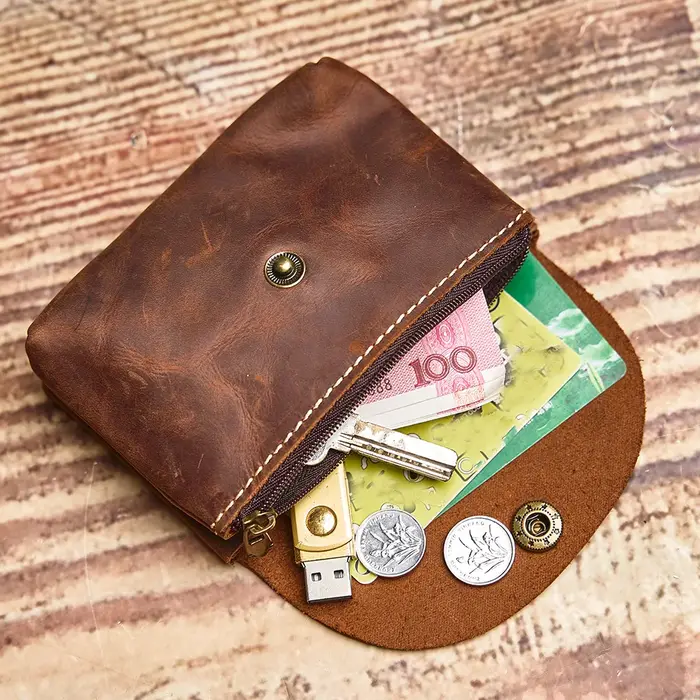 NUPUGOO – porte-monnaie rétro en cuir véritable pour hommes