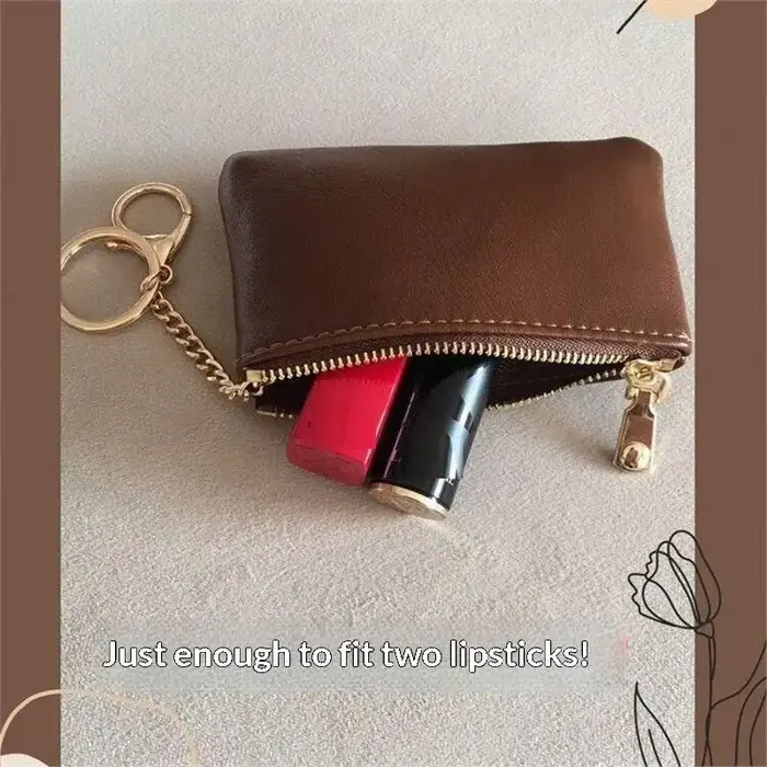 Mini porte-monnaie en cuir PU avec porte-clés doré et fermeture éclair lisse, parfait pour un usage quotidien, pour transporter cartes, argent, clés et petits objets.