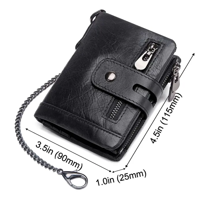 LAREET 100% portefeuille en cuir véritable avec peau de vache pour hommes porte-carte d'argent sac à main RFID court Double fermeture éclair poche à monnaie mâle à deux volets