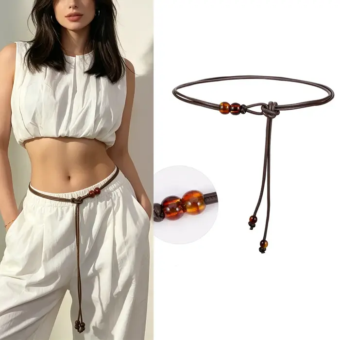 Ceinture ajustable marron pour femme avec perles, ceinture amincissante pour robes, chemises, vestes – Rehausseur de style jour et nuit