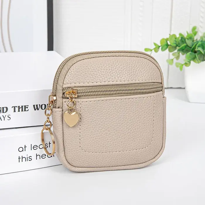 Nouvelle Pochette à Monnaie Portable en Cuir PU avec Anneau Porte-clés, Porte-monnaie de Poignet, Po