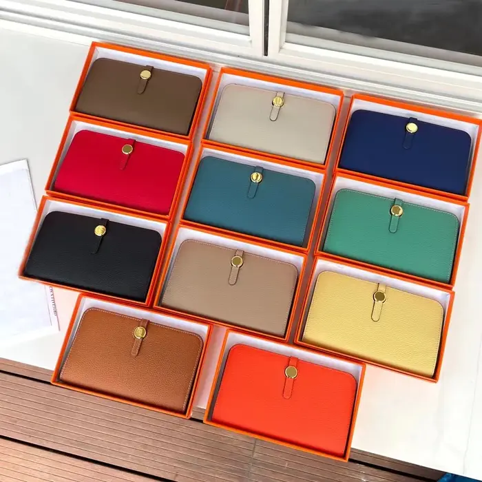 Portefeuille long en cuir véritable pour femmes