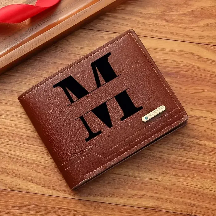Portefeuille en similicuir pour homme, style professionnel, texte et initiales personnalisables, des