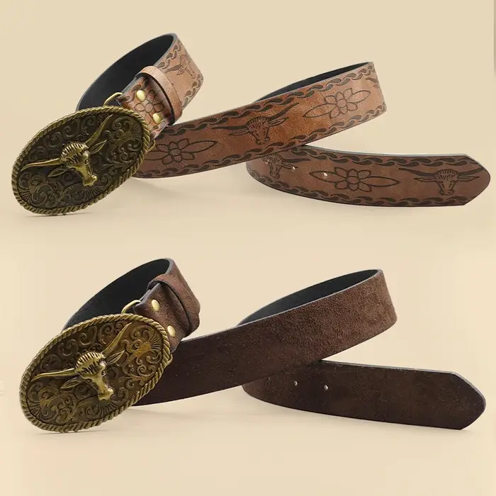 Ceinture décontractée de style occidental rétro avec boucle en alliage antique