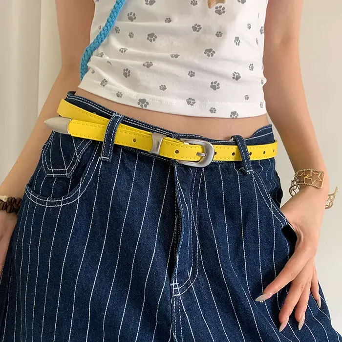 Ceinture d'été Dopamine jaune citron pour femmes, tendance, Simple, sous-culture Y2K, sans poinçon