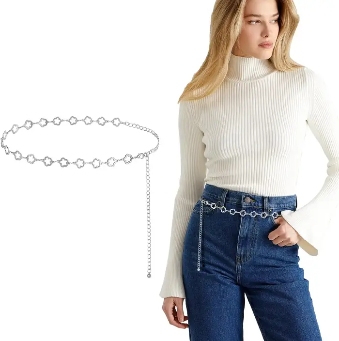 Ceinture à chaîne carrée pour femmes, chaîne de taille en métal, ceintures à chaîne à la mode pour robe or et argent