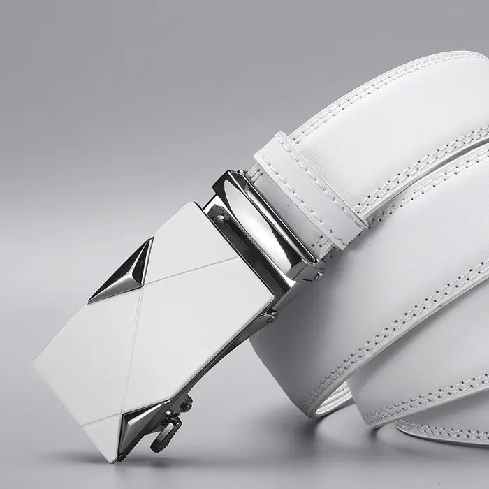 Ceinture en cuir PU blanc pour homme avec boucle automatique