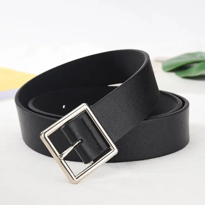 Ceinture en cuir Pu souple pour femmes, boucle carrée, boucle ardillon, jean noir, Chic, marque de l