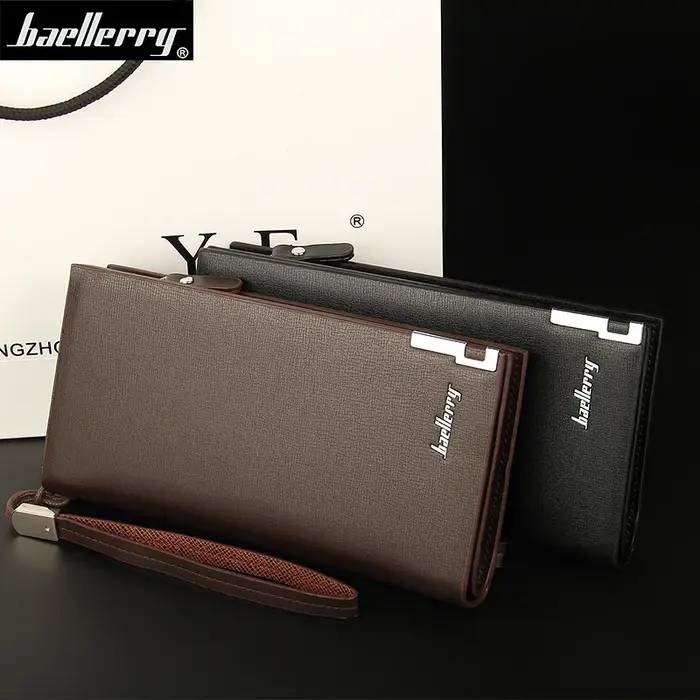 Baellerry nouveaux hommes longs portefeuilles grande capacité monnaie poche fermeture éclair mâle sac à main porte-carte portefeuille d'affaires pour hommes