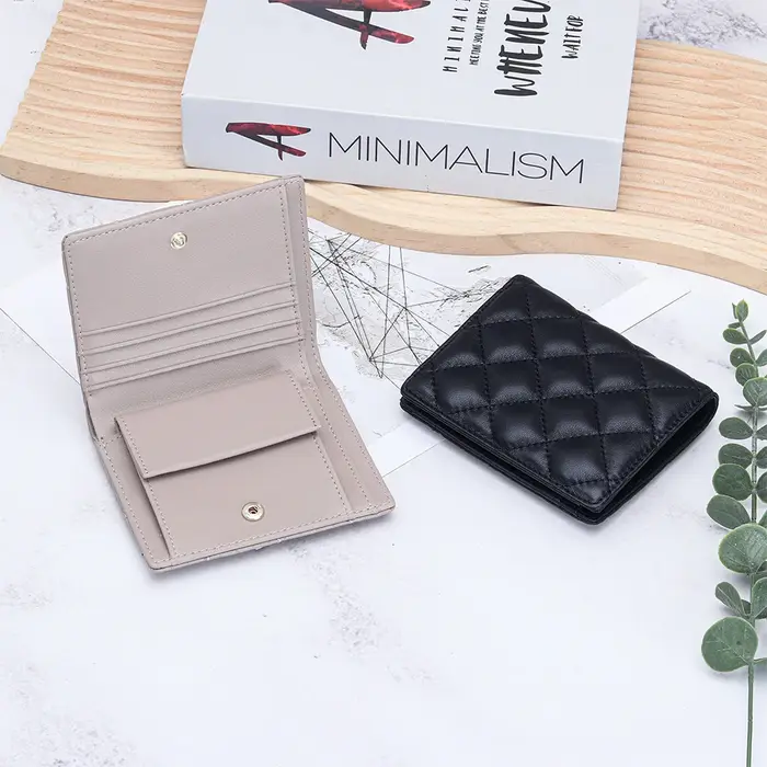 Portefeuille court en peau de mouton pour femmes