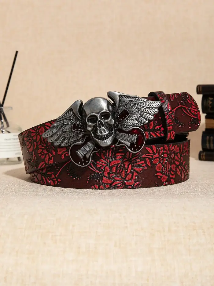 Ceinture en relief floral bordeaux pour hommes