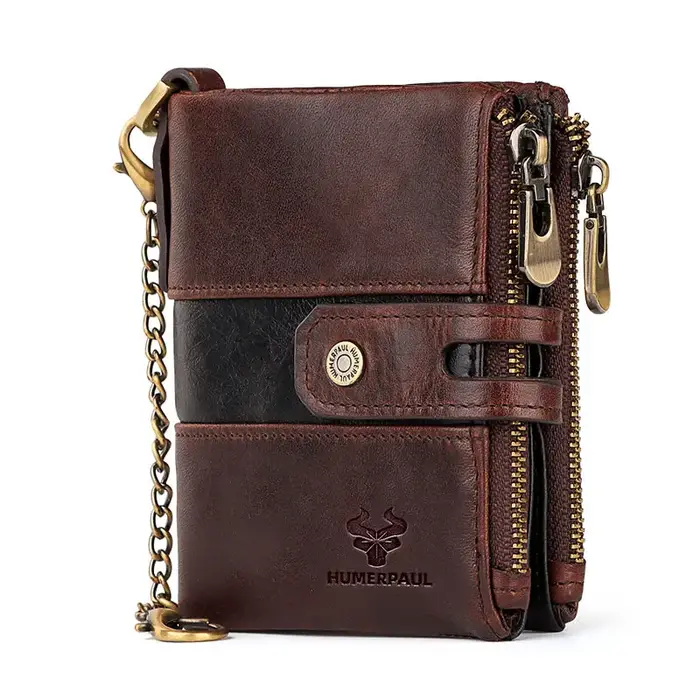 HUMERPAUL portefeuille en cuir véritable pour hommes mode qualité sac à main de voyage Rfid protéger porte-carte de