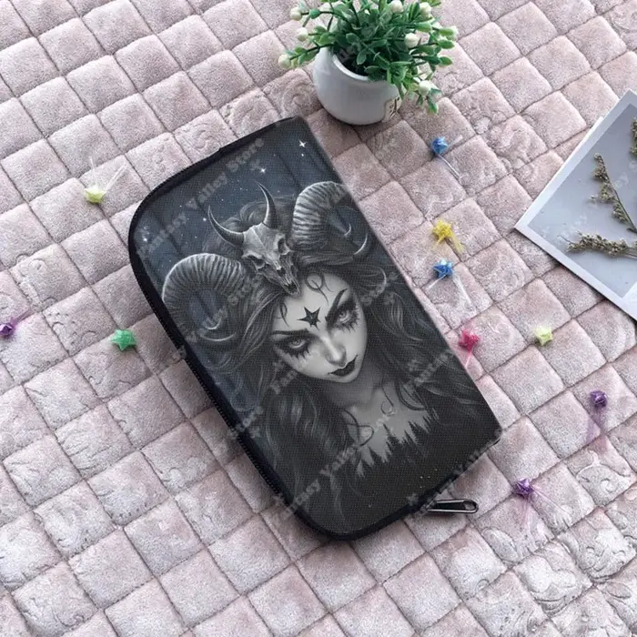 Portefeuille imprimé ange et démon noir punk pour femme