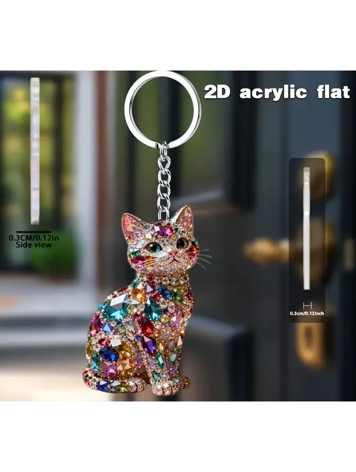 Porte-clés élégant en forme de chat 2D