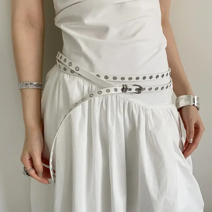Ceinture de taille en cuir PU avec œillets à rivets, chaîne de taille Double cercle nouée, ceinture 