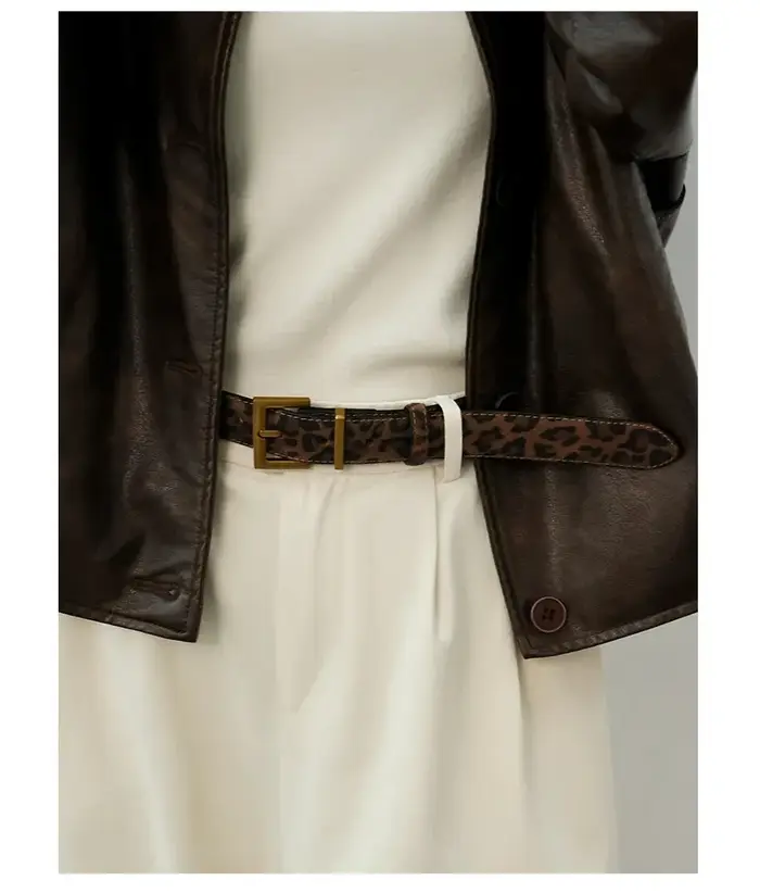 Ceinture en cuir suédé imprimé léopard pour femmes
