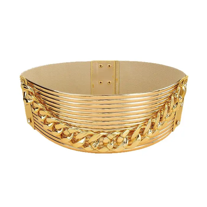 Nouvelle ceinture de taille tendance en cuir PU rétro avec chaîne élastique pour femme, accessoires de jupe