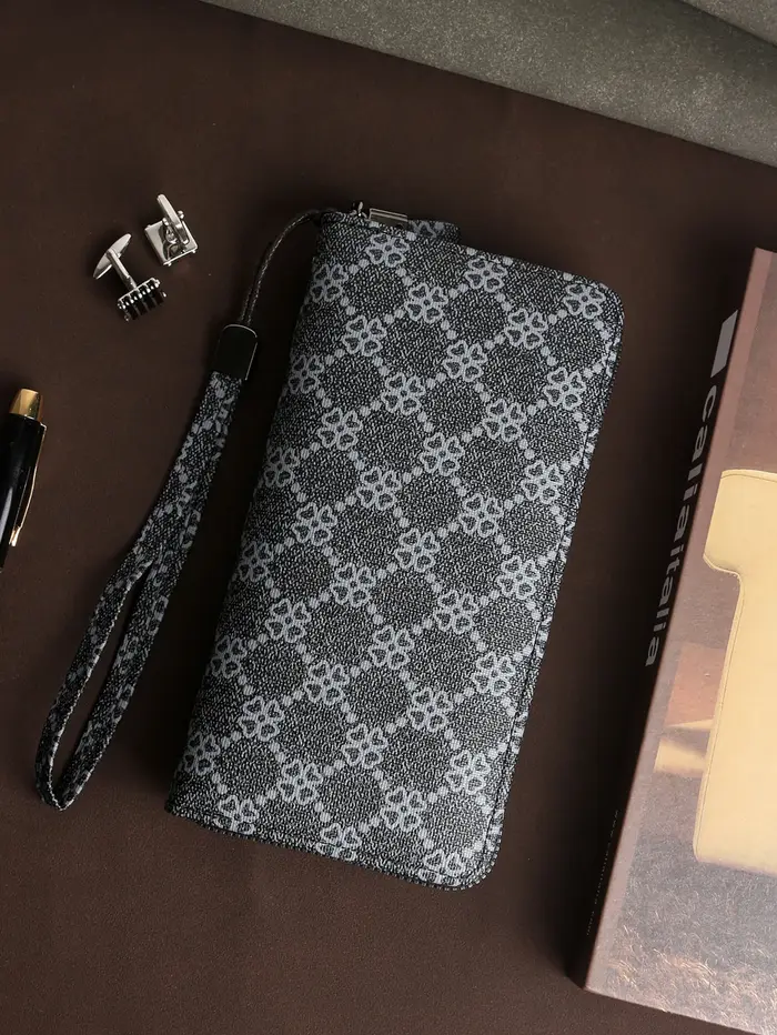 Portefeuille long pour homme - Cuir PU de qualité supérieure avec dragonne amovible, organiseur d'ac