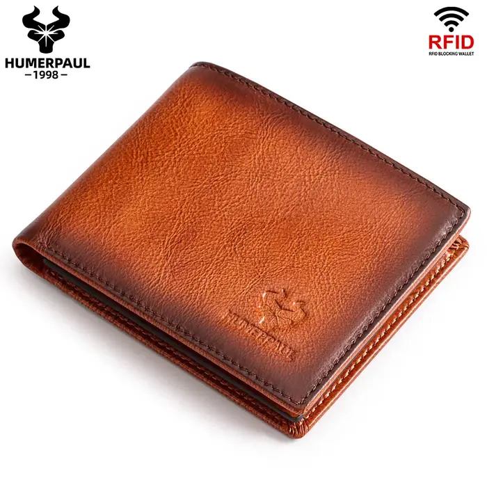 HUMERPAUL portefeuille pour hommes en cuir véritable RFID bloquant à deux volets élégant porte-carte