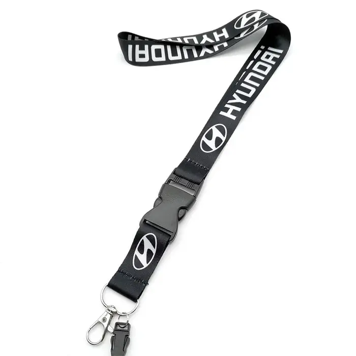 Porte-clés de voiture, porte-carte d'identité, cordon en Nylon noir, long ruban porte-clés pour Hyun