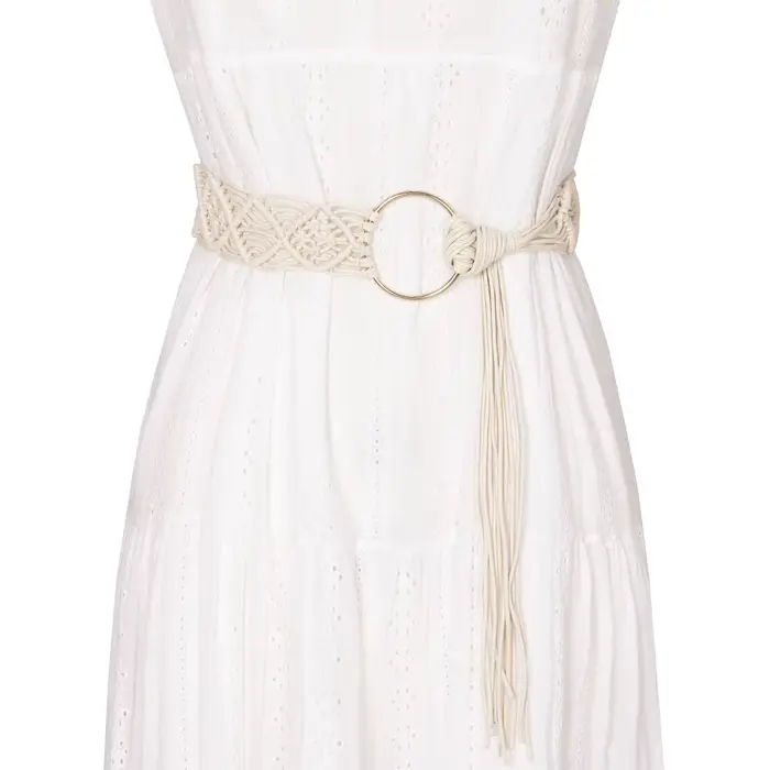 Beige femmes tissé taille ceinture coton Crochet été plage
