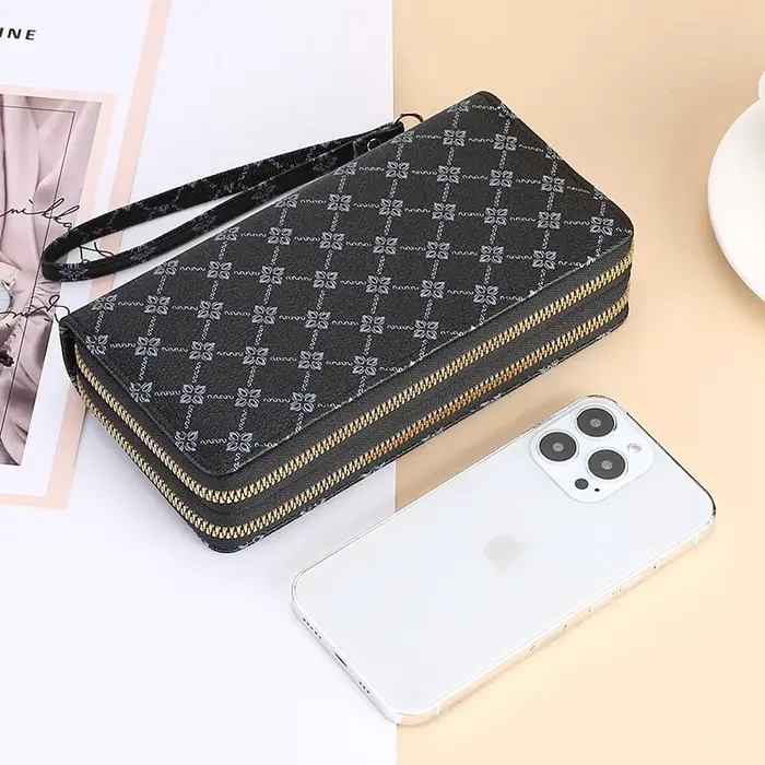 Portefeuille Long de grande capacité imprimé tendance, portefeuille multifonctionnel européen et américain à fermeture éclair, mode rétro, grand portefeuille à fermeture éclair