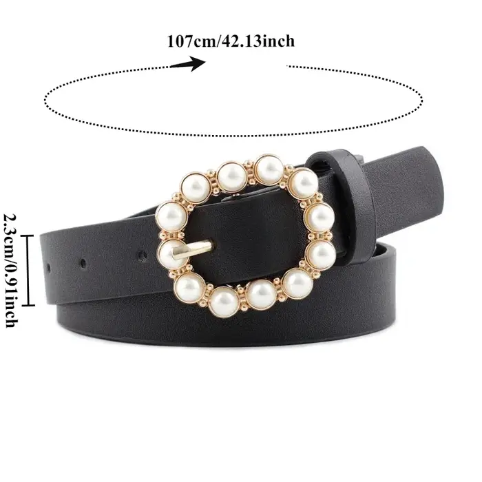 Nouvelle ceinture en cuir élégante et minimaliste avec perles – Ceinture polyvalente – Ceintures à boucle décontractées haut de gamme et tendance pour femmes