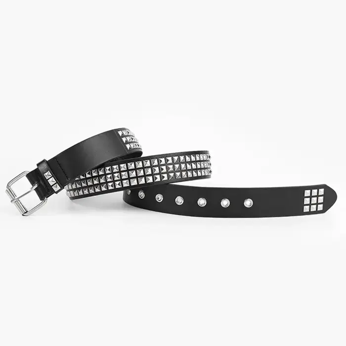 Ceinture à rivets en perles carrées, pyramide en métal pour hommes et femmes, matériel Punk, ceinture en jean Y2K, ceinture de styliste pour femmes