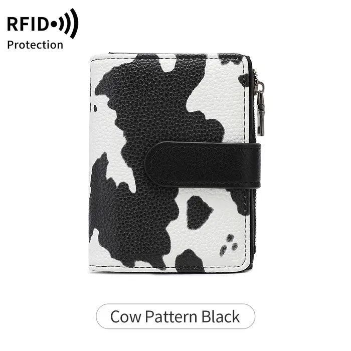 Portefeuille antivol RFID pour femme – Porte-monnaie rétro à trois volets avec fermeture à glissière