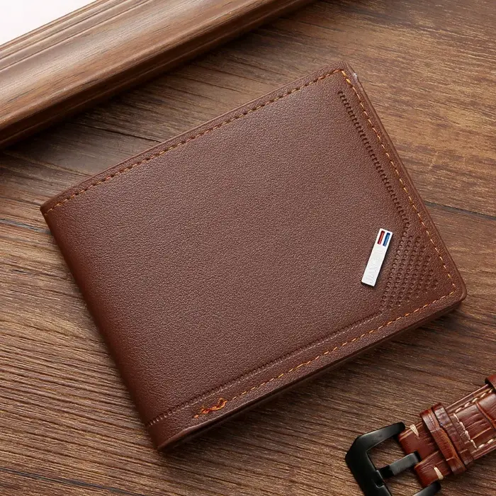 Portefeuille en cuir souple horizontal pour hommes, porte-cartes de crédit, porte-monnaie court, por