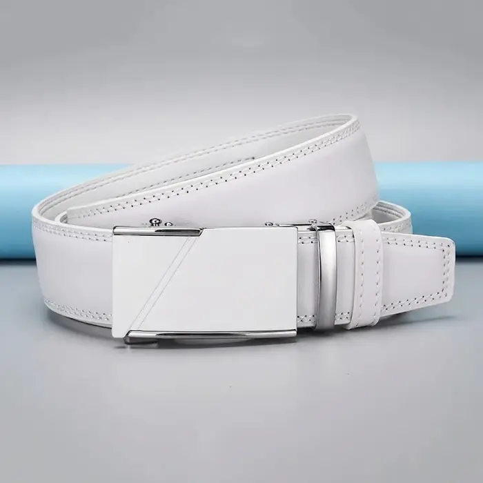 Ceinture classique blanche pour homme avec boucle automatique en alliage de zinc