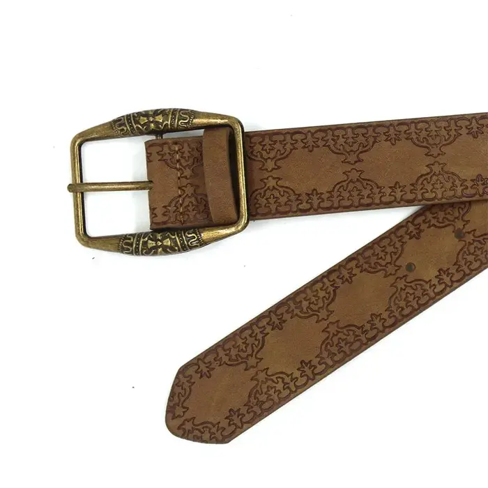 Ceinture en cuir gaufré floral marron rétro pour femme