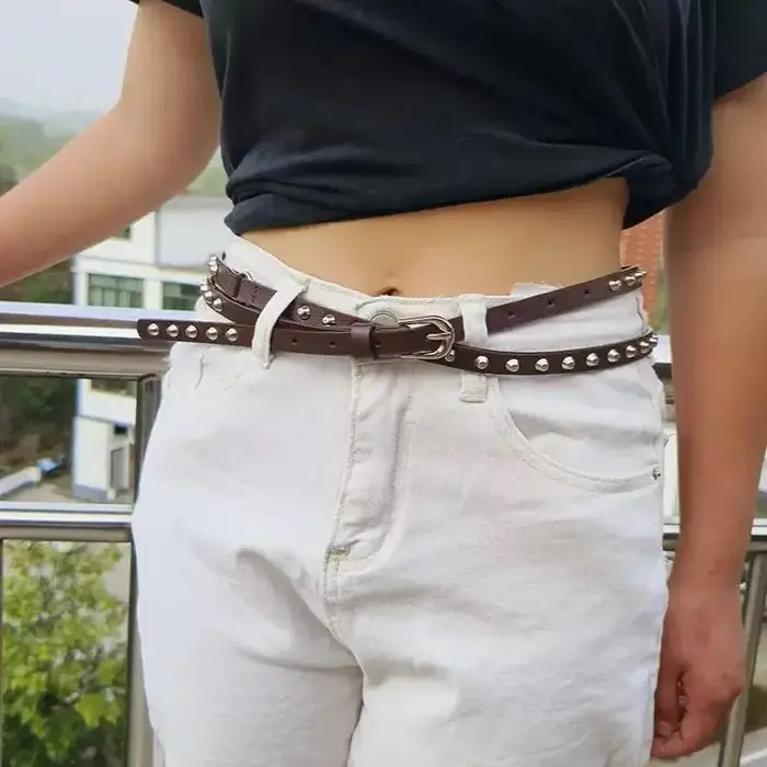 Ceinture Double cercle noire unie polyvalente pour femmes en cuir PU pour décoration de robe et de jean