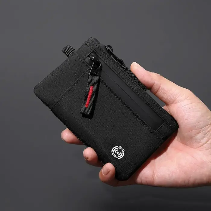 Rfid porte-carte de crédit hommes portefeuilles de luxe en Nylon mince portefeuille fermeture éclair