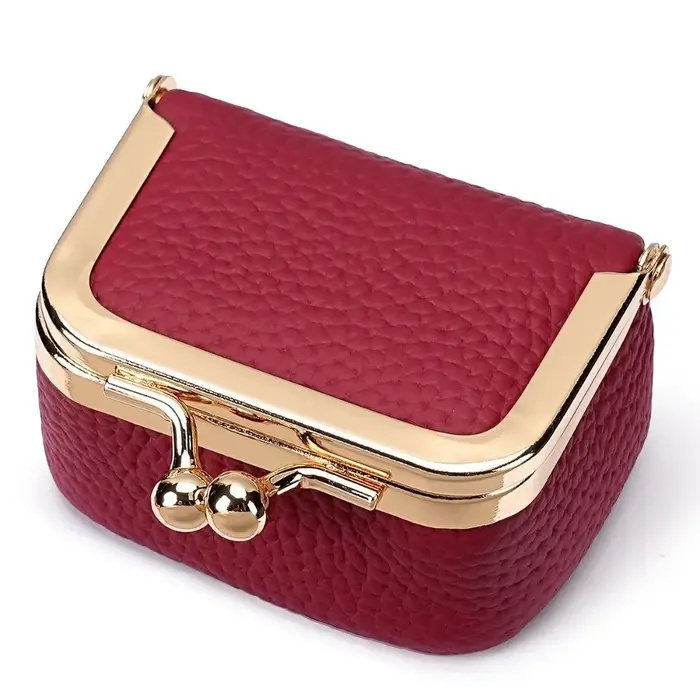 Portefeuille en cuir véritable avec serrure à baiser
