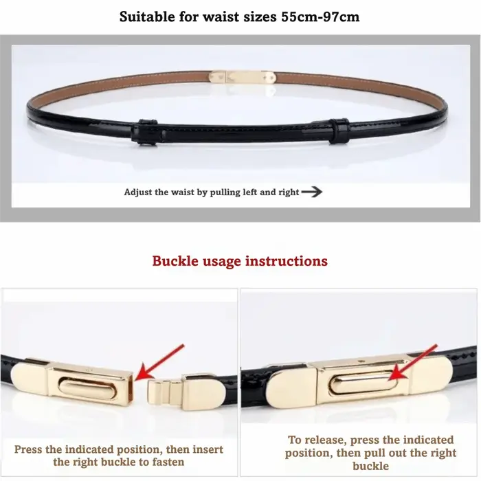 Ceinture fine de luxe pour femme avec boucle à ressort