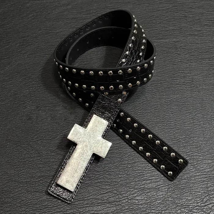 Ceinture Homme Style Harajuku Punk Cloutée à Croix, Motif Éclaté, Hip Hop Street Style, pour Fête Ro