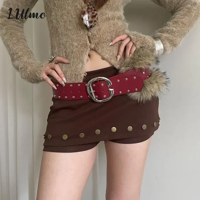 Ceinture large en fausse fourrure pour femmes, haut de gamme, Patchwork, robuste, Style Punk rétro, Rivet, avec jupe, ceinture en jean