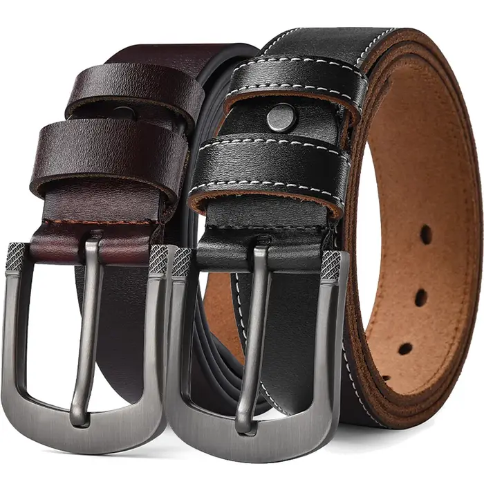 Grande taille 105-140 150 160 170 cm en cuir véritable jean ceinture 3.8 CM peau de vache cuivre boucle