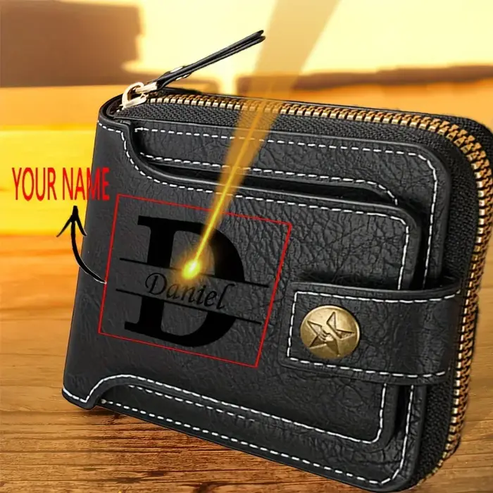 Portefeuille en cuir PU avec nom personnalisé personnalisable pour hommes – Cadeau idéal pour les garçons d'honneur