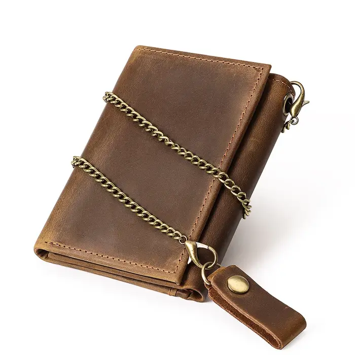Portefeuille en cuir véritable personnalisé pour homme, style vintage, à trois volets, en cuir de va
