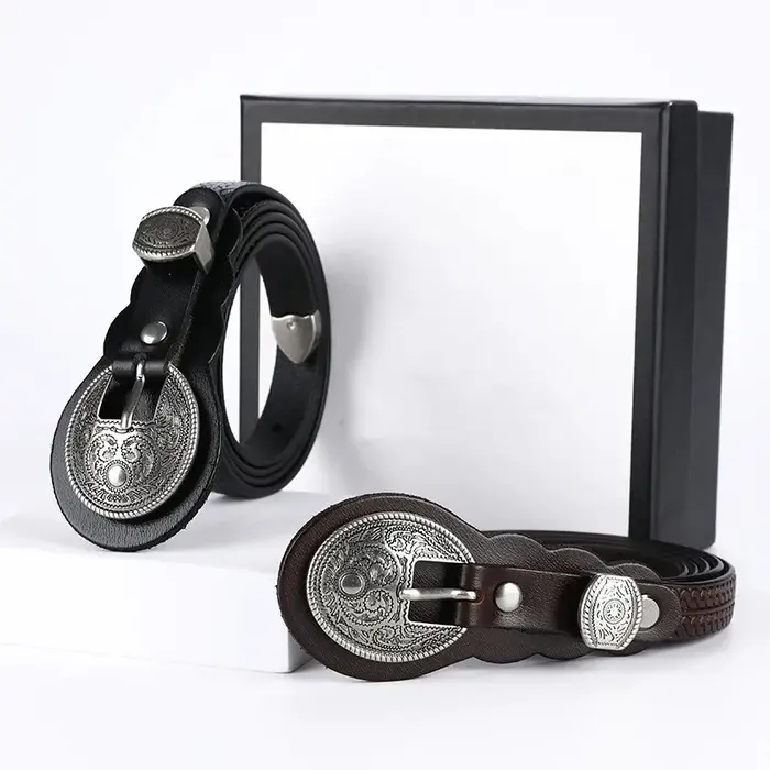 Ceinture vintage pour femme 110 cm en cuir véritable texturé